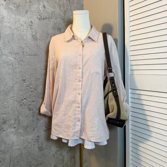 Pink Rose Striped Button Up Shirt - Picture 2 of 5